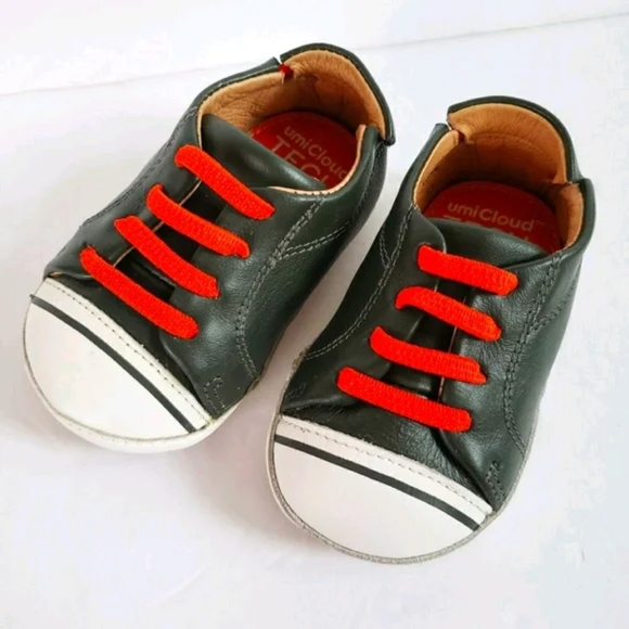 NWOT Umi Cloud Tech Flex Lex Leather Shoes Olive Green Orange Toddler - Picture 1 of 4